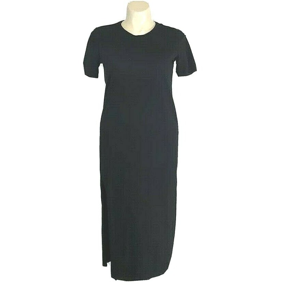 NEW asos Dress 8 Black Pencil Sheath Midi Front‎ Slit Short Sl Stretch Tee Shirt